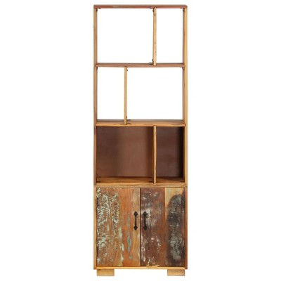 vidaXL Solid Reclaimed Wood Bookshelf with Cabinet and Compartments - 23.6"x13.8"x70.9" Retro Industrial Antique-Style Storage and Display Unit