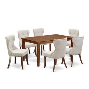 HomeStock 7-Piece Mahogany Finish Solid Wood Top Dining Table with 6 Parson Chairs - 1 of 4