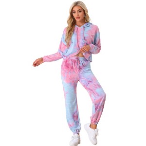 INSPIRE CHIC Women's Tie Dye Pullover Hoodie Drawstring Jogging Sports 2 Pieces Outfit Sweatsuits - 1 of 4