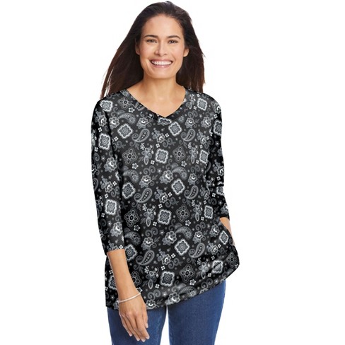 Woman Within Women's Plus Size Perfect Printed Three-Quarter Sleeve V-Neck Tee - image 1 of 4