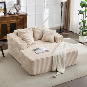 61" Oversized Chaise Lounge Chair Indoor, Boneless Corduroy Sleeper Sofa Bed with 4 Pillows, Armrests, No Assembly Required - 1 of 4