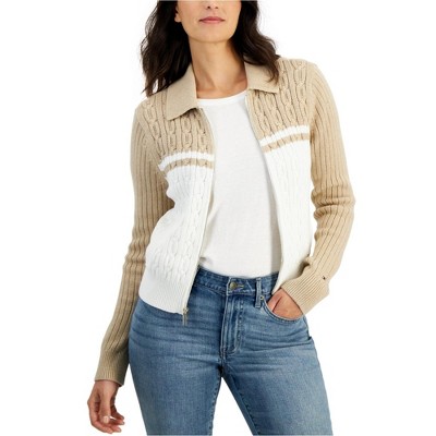 Tommy Hilfiger Womens Cable-Knit Hooded Sweater