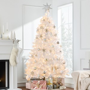 Best Choice Products Prelit Artificial Tinsel Christmas Tree Festive Holiday Decoration w/ Stand - White - 1 of 4