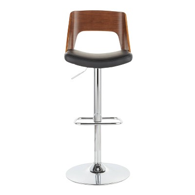 Valencia Mid-Century Adjustable Black Faux Leather Barstool Set