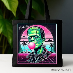 Vaperwave Frankenstein Retro Neon Canvas Tote Bag, Synthwave 80s