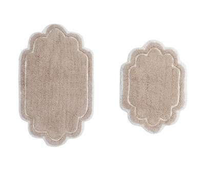 Beige Cotton Tufted Bath Rug Set with Latex Backing