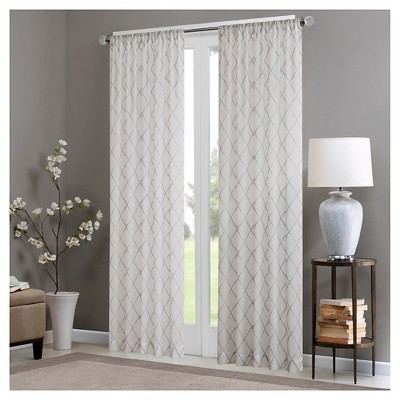 Gray Sheer Embroidered Diamond Rod Pocket Curtain Panel