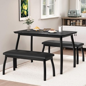 GOCAPTAIN Dining Table Set for 4, Rectangular Wood Kitchen Table with 2 Upholstered Chairs, Modern Farmhouse Dining Set for Small Spaces, Kitchen Room - 1 of 4