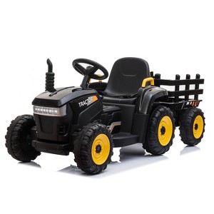 Sandinrayli Kids Electric Ride On Toy Tractor 12V Battery Powered Ride On Car with Trailer - 1 of 2