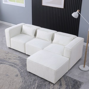 Modular Sofa with Beige Chenille Fabric and Chaise Lounge,Soft Seat and Back for Superior Comfort,Simple Knock Down Modular Sofa for Living Room-Koiai - 1 of 4