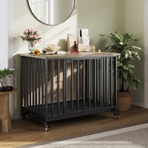 Jojoka Rolling Dog Crate Furniture, 39 Inch Indoor Furniture Crate with Potty Tray, Large Dog Kennel Furniture for All Dogs, Grey - 1 of 4