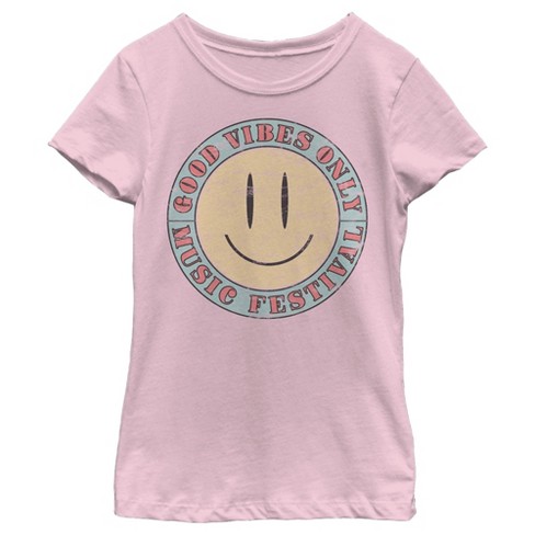 Girl's Lost Gods Good Vibes Only Music Festival T-Shirt - Light Pink - Large
