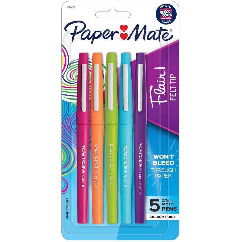 Paper Mate Flair 5pk Felt Pens 0.7mm Medium Tip Multicolored, 1 of 13