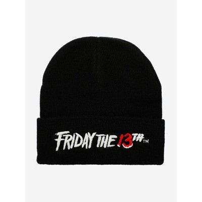 Friday The 13th Embroidered Logo Black Ribbed Knit Beanie