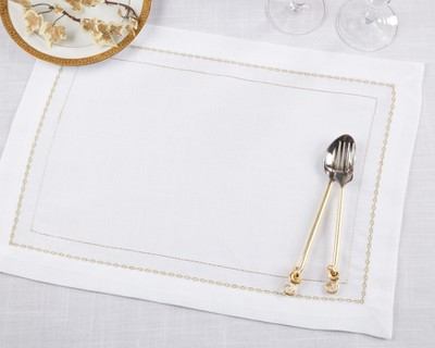 Gold Embroidered Chainlink Polyester Rectangle Placemats, Set of 4
