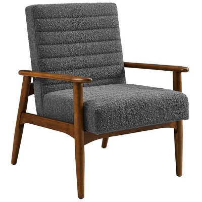 Modway Jensen Accent Armchair – Modern Lounge Chair with Walnut Wood Frame and Charcoal Upholstered Cushions