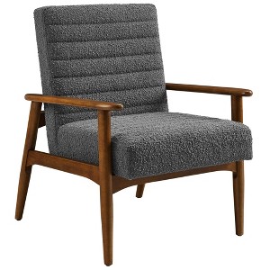 Modway Jensen Accent Armchair – Modern Lounge Chair with Walnut Wood Frame and Charcoal Upholstered Cushions - 1 of 4