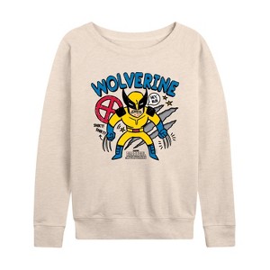 Women's - Marvel - Wolverine Doodles Lightweight French Terry Wide Neck Long Sleeve Shirt - 1 of 4