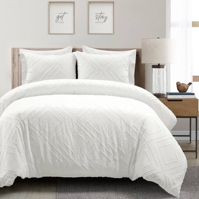 3pc Full/queen Diamond Clip Jacquard Duvet Cover Set White - Lush Décor ...