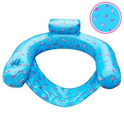 SWIMLINE ORIGINAL Inflatable U-Seat Water Float Lounger, Retro Flamingo - Fabric-Covered Floating Lounge Chair for Lake, River, Beach & Swimming Pool,