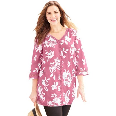 Catherines Women's Plus Size Crochet Trim V-Neck Tunic