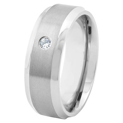 Men's Titanium Satin Finish Beveled Edge CZ Ring (8mm)