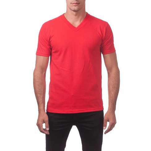 Pro Club Men's Comfort Cotton Short Sleeve V-neck Tee T-shirt - Red ...