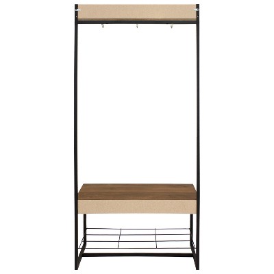 Industrial-Style Hall Tree Bench with Coat/Shoe Rack - Light Brown