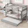 Twin Over Twin Rubber Wood Bunk Bed with Trundle, Convertible into Twin Size Beds, Twin Size Bunk Bed with Ladder and Safety Guardrails,Grey - 3 of 4