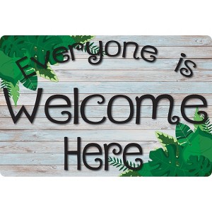 Smart Poly® Welcome Mat with Slip Resistant Backing, 15.5" x 23.5", Beech Wood Greenery Everyone is Welcome Here - 1 of 4
