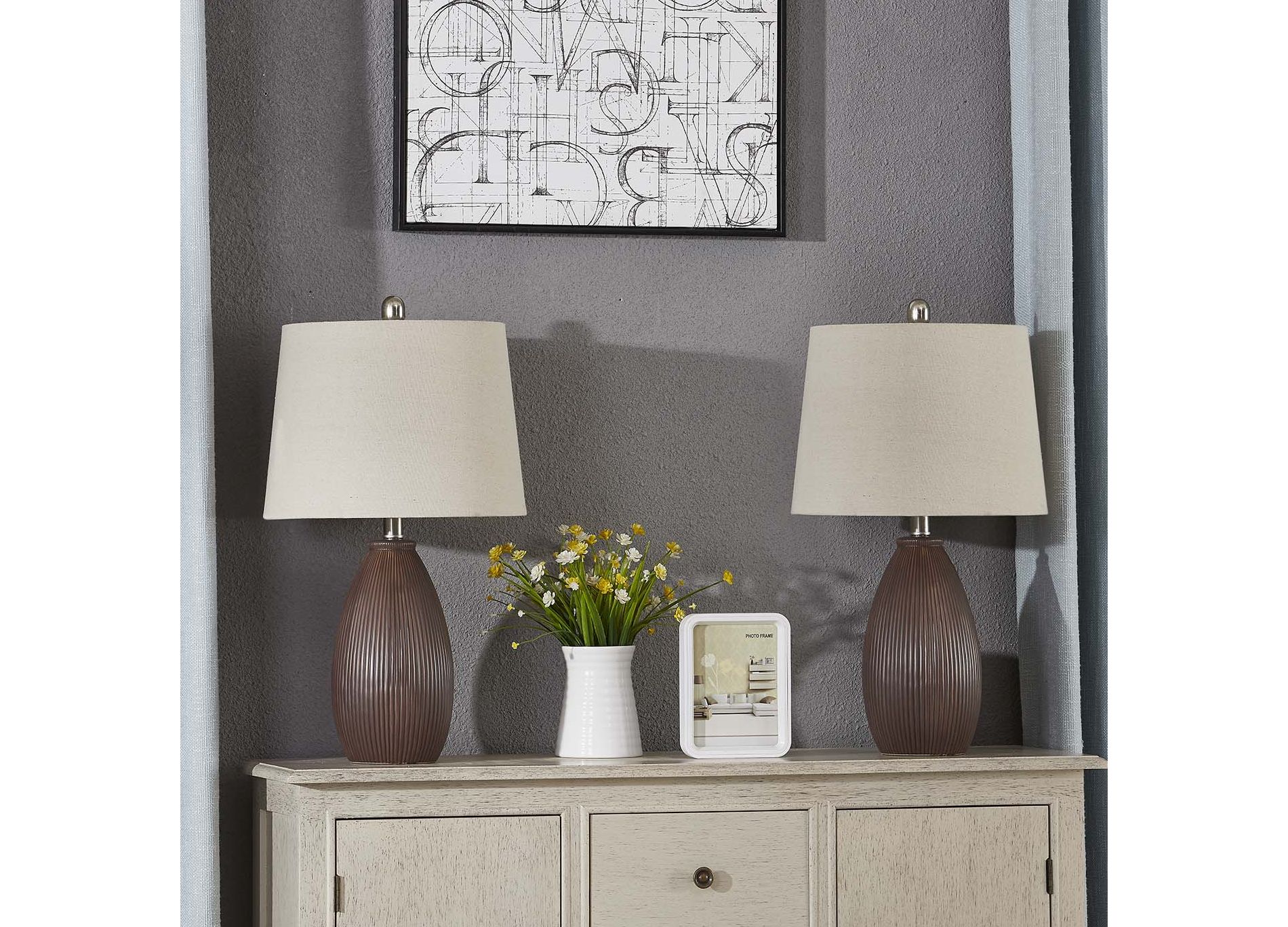 Maxax Ribbed Ceramic Table Lamps Set of 2