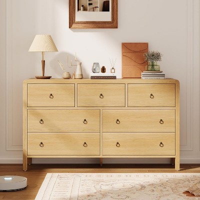 Acekool Rounded Corner Dresser, 6 Drawer Closet Dresser Storage Cabinet for Bedroom, Living Room, Hallway, Office