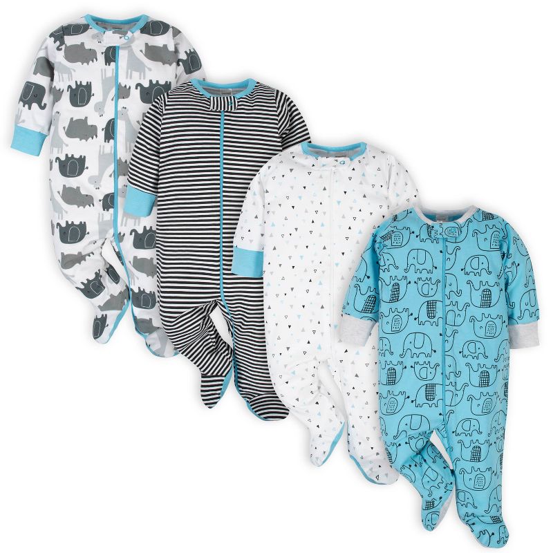 Onesies Brand Baby Boys' Long Sleeve Footed Sleepers, 4-pack, Elephant, 1 of 10