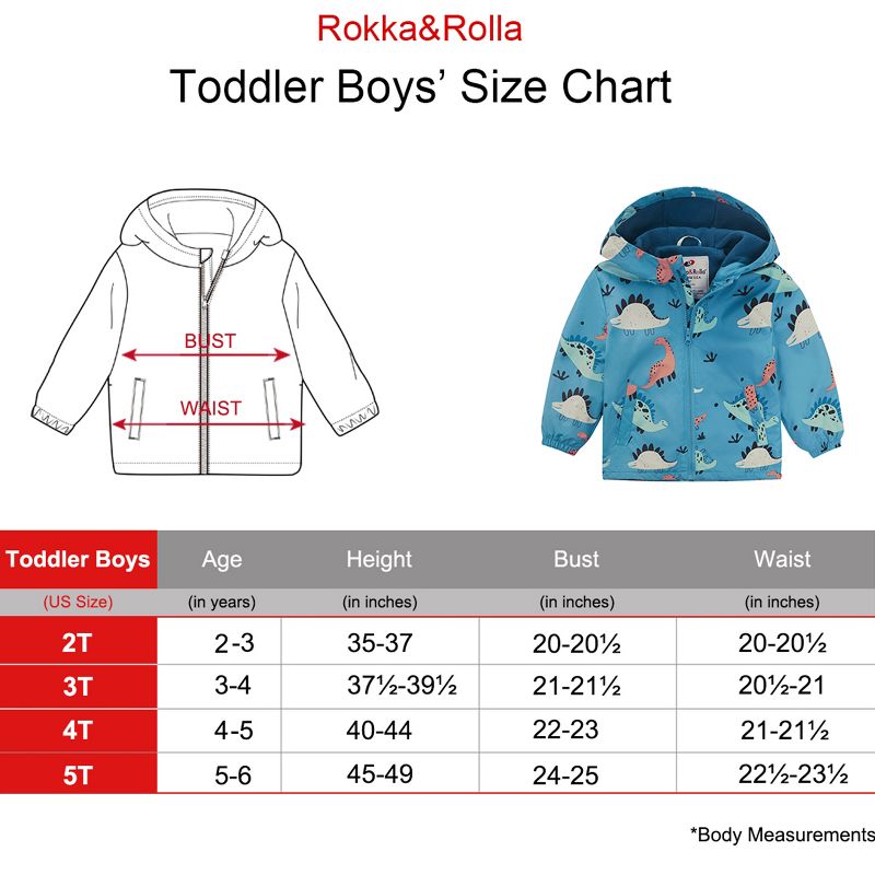 Rokka&Rolla Toddler Boys' Fleece Lined Full Zip Windbreaker Rain Jacket, 2 of 11