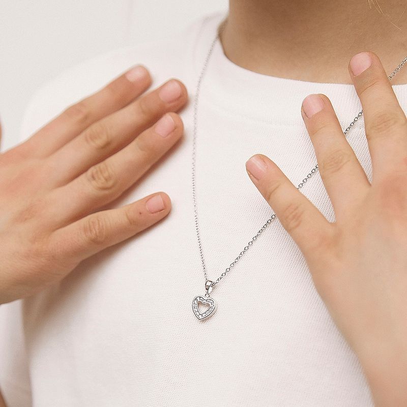 Girls' Open CZ Heart Sterling Silver Necklace - In Season Jewelry, 4 of 8