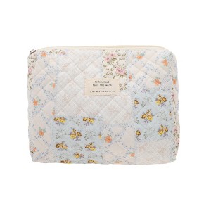 Unique Bargains Durable Floral Handheld Quilting Makeup Bag White Blue 1 Pc - 1 of 3