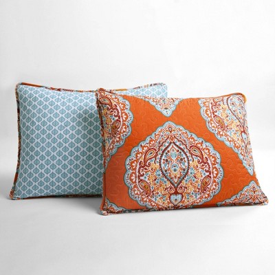 Harley Reversible Blue and Tangerine Microfiber Full Quilt Set
