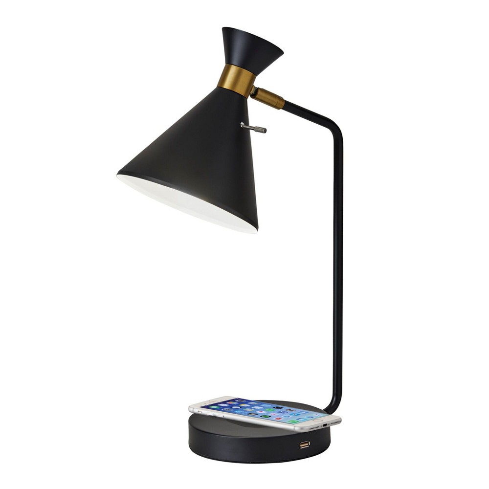 Photos - Floodlight / Garden Lamps Adesso 19" Wireless Charging Table Lamp Matte Black  