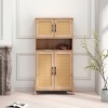 Mid Century Modern Storage Cabinet with Doors, 4 Door Accent Cabinet with Woven Rattan Panels for Living Room, Entryway or Bedroom-Maison Boucle - 2 of 4