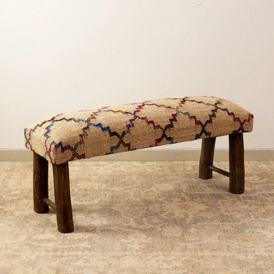 GDFStudio Martina Modern 45" Solid Wood and Jute Fabric Upholstered Bench