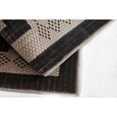 Ivory and Black Rectangular Synthetic Area Rug
