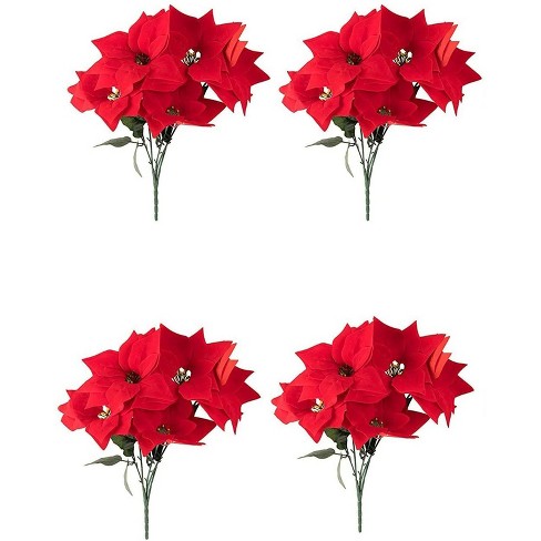 Juvale 4 Pack Artificial Red Poinsettia Flowers For Christmas ...