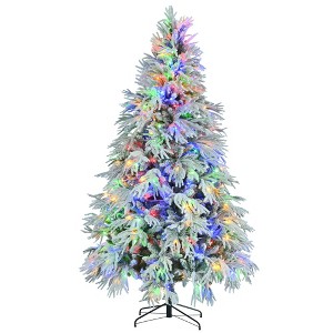 VisioGear Craft Activity Kits 7.5FT Pre-Lit Spruce Snow Flocked Christmas Tree, Artificial Hinged Xmas Tree, Multicolor - 1 of 4