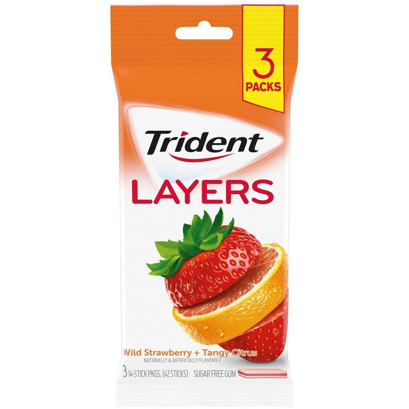 Trident Layers Wild Strawberry &#38; Tangy Citrus Sugar Free Gum - 3pk/42pc, 2 of 12