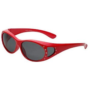 Calabria 2866 POLARIZED Unisex Medium Fitover Sunglasses in Red with Rhinestones/Grey - Frame(Width:140mm/Height:38mm) - 1 of 1