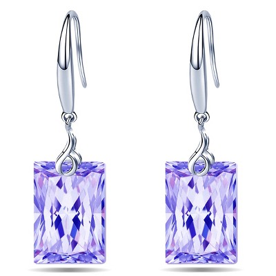 Paaaawaters 925 Sterling Silver 5A Rectangle Cubic Zirconia Dangle Earrings for Women