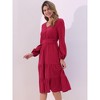 INSPIRE CHIC Women's V Neck Lantern Sleeve Ruffle Flowy A-Line Elegant Midi Dress - 4 of 4