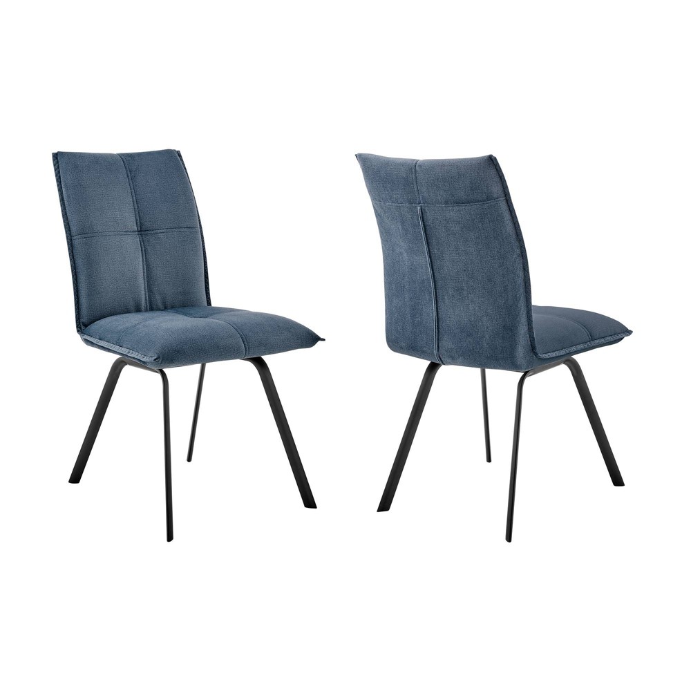 Photos - Chair Set of 2 Rylee Fabric Finish Dining  Blue/Black - Armen Living