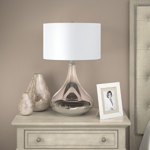 Hudson and Canal 25.5" Tall Drum Table Lamp with Fabric Shade - 1 of 4