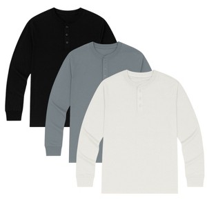 3 Pack Men's Long Sleeve Henley Tees - Multi-Color Value Set | Soft Knit Fabric - 1 of 4